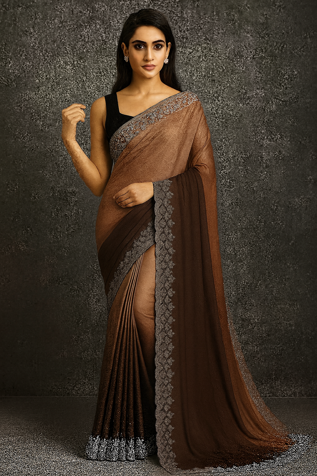 Elegant Chinon Embellished Two-Tone Saree with Matching Blouse