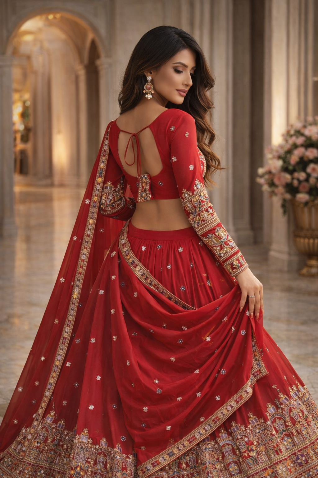 Royal Maroon Embroidered Silk Blend Lehenga Choli with Designer Dupatta