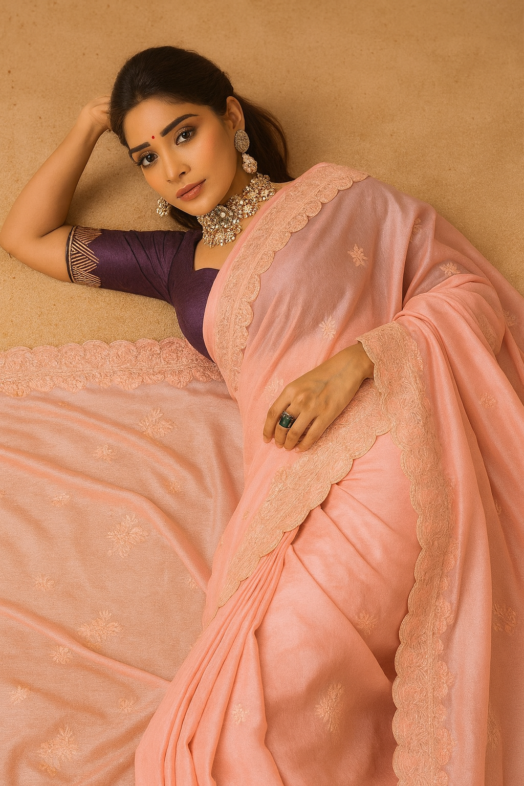 Glamorous Chinon Sequin Saree with Matching Blouse Piece