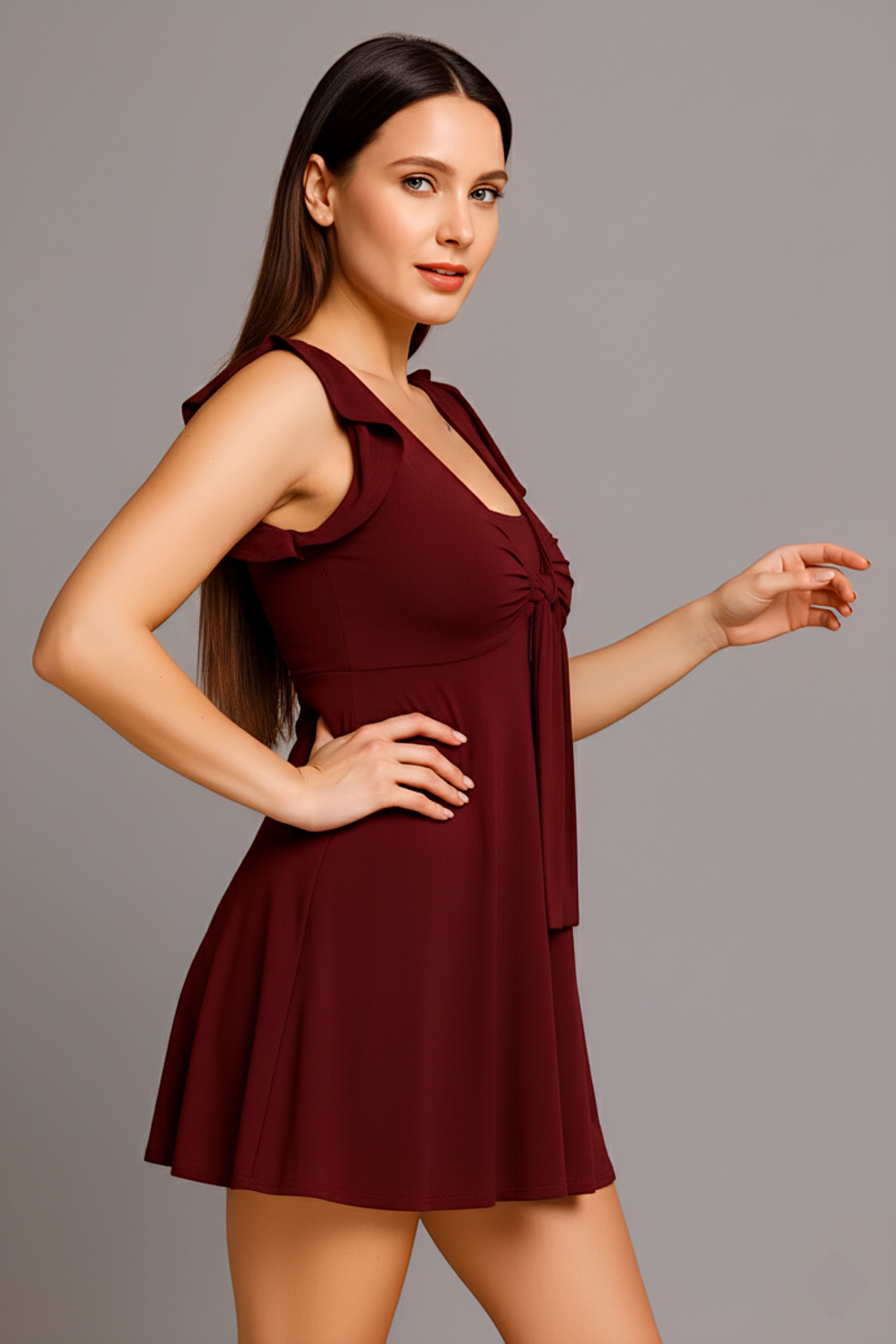 Stylish Burgundy Swim Dress for Women – Comfortable & Quick-Dry Design