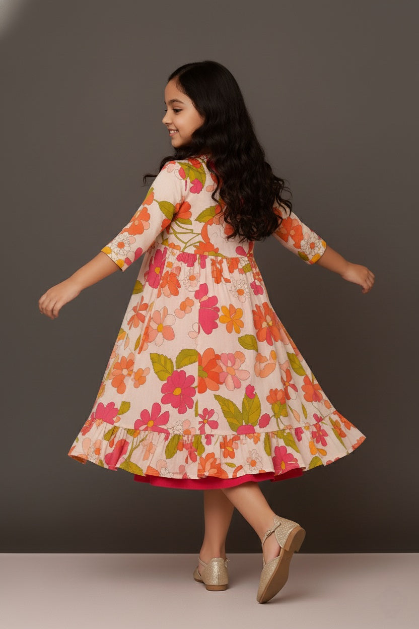 Pink Square-Neck Fit & Flare Dress – Cotton Maxi Style