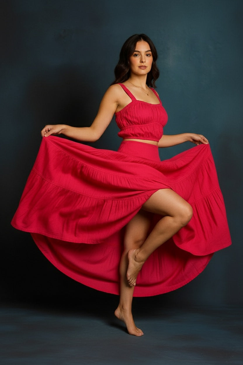 Blush Pink Cotton Co-ord Set (Top & Skirt)