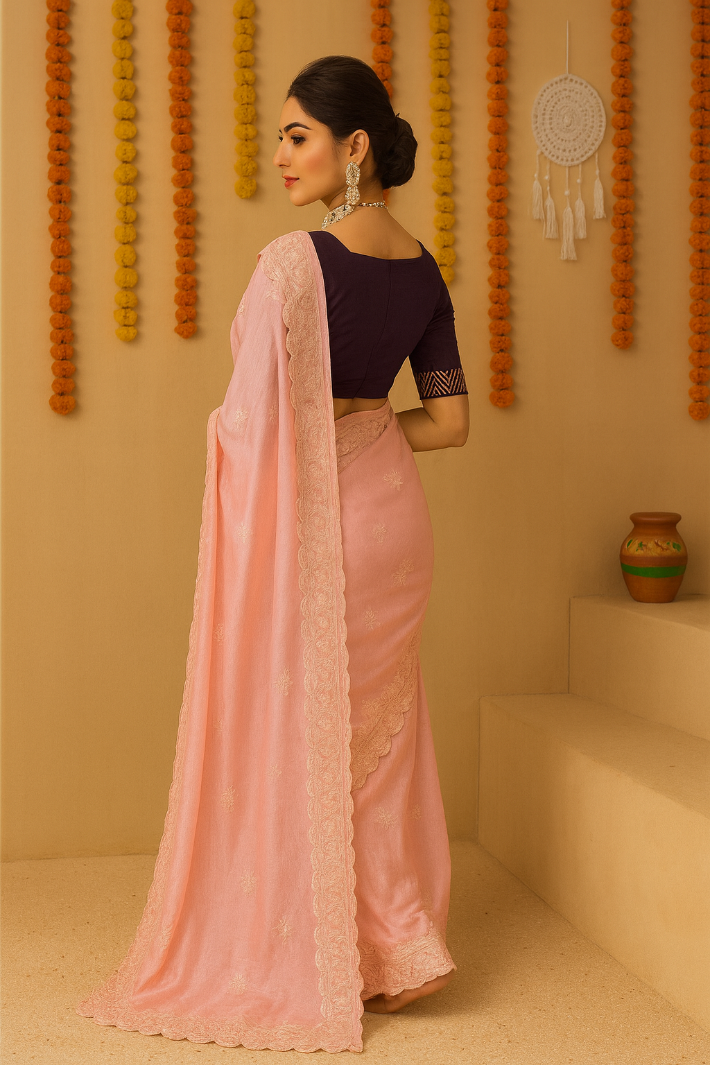 Glamorous Chinon Sequin Saree with Matching Blouse Piece