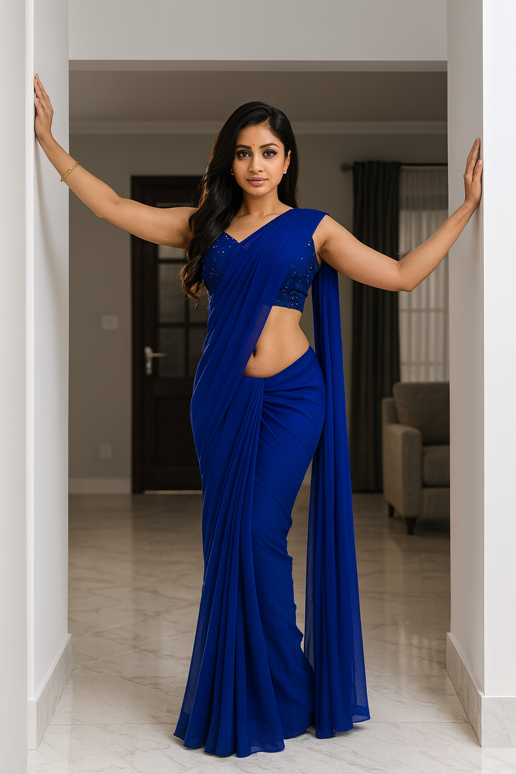 Solid Plain Georgette Saree with Matching Blouse Piece