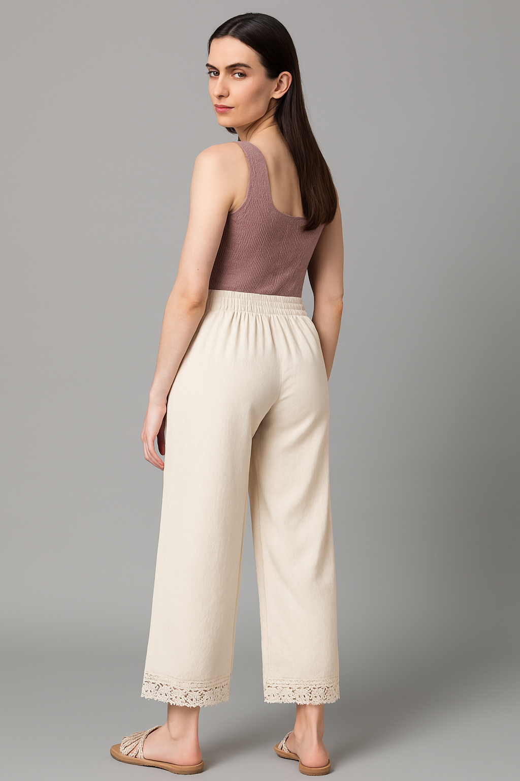 Women's Off-White Khadi Palazzo with Lace Hem