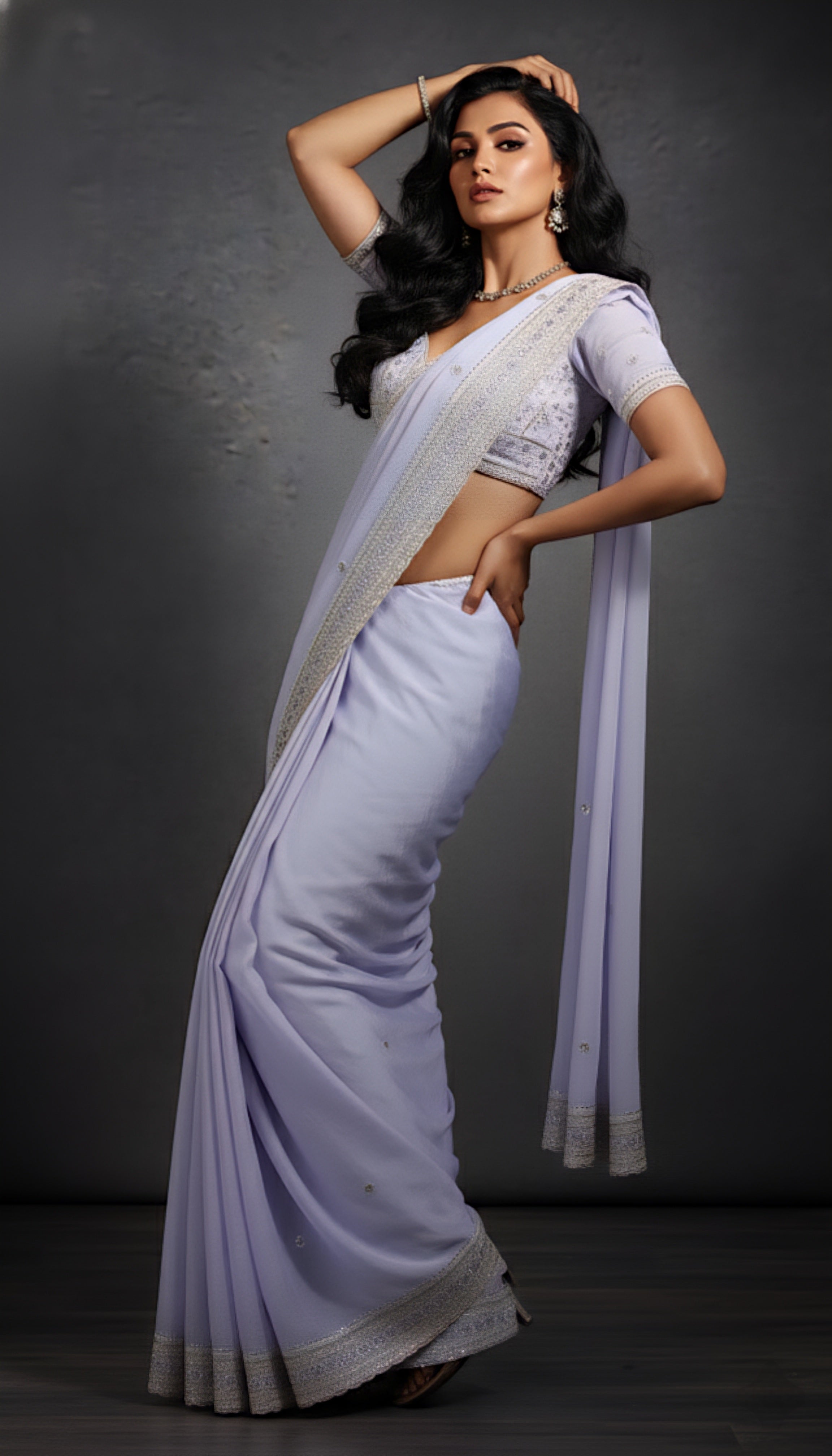 Graceful Sky Blue Tissue Saree with Handcrafted Sequin Detailing