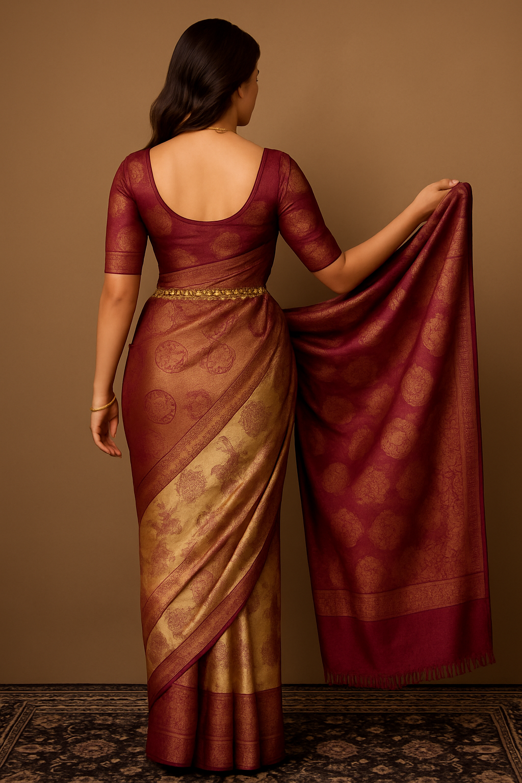 Royal Woven Dharmavaram Saree in Gold with Zari Detailing