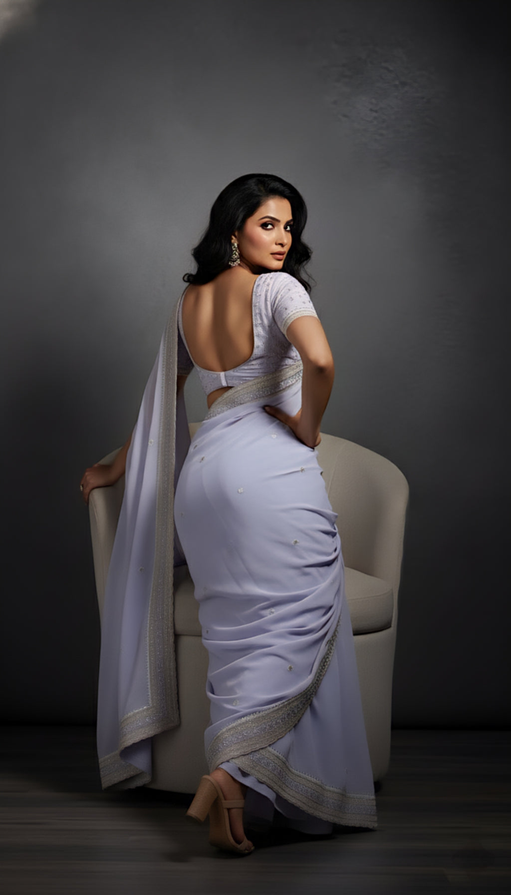 Graceful Sky Blue Tissue Saree with Handcrafted Sequin Detailing