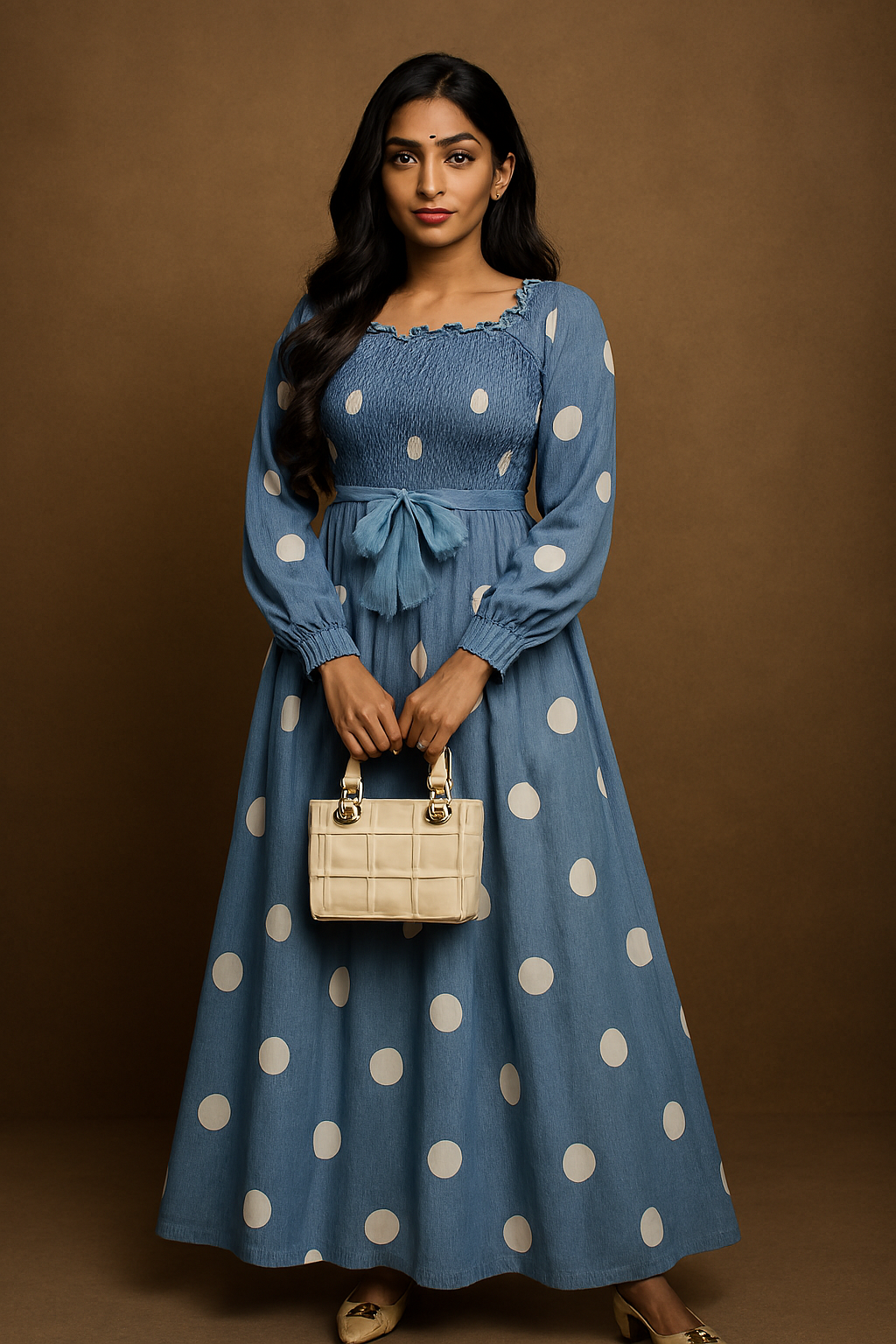 Elegant Printed Crepe Dress – Women’s Long Sleeve Edition