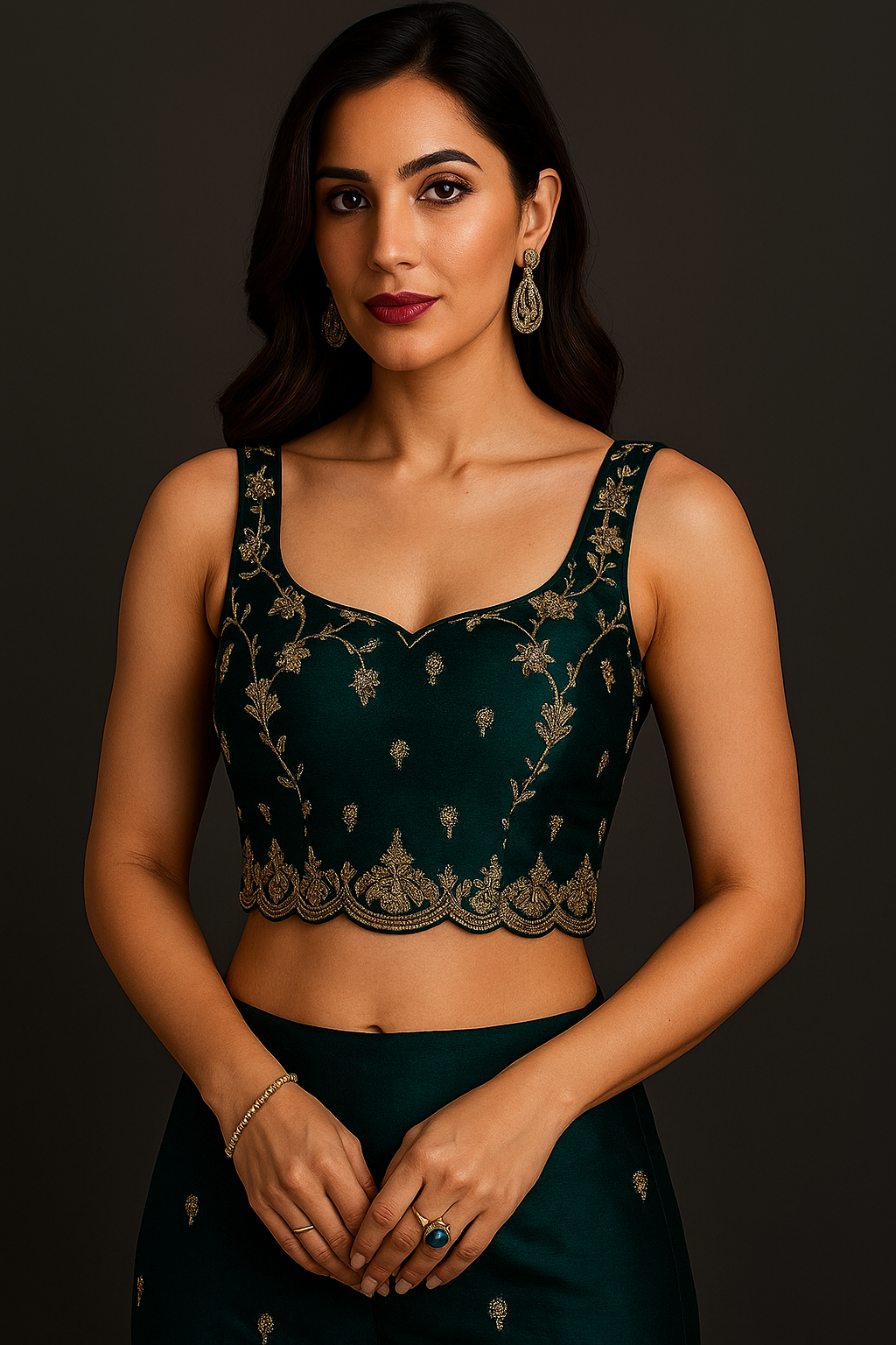 Elegant Green Organza Saree with Embroidered Border & Sequin Detailing | Designer Saree with Unstitched Blouse Piece