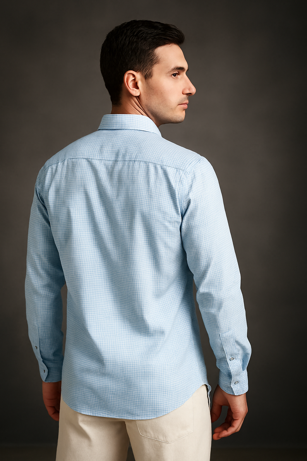 Men’s Slim Fit Light Blue Checkered Casual Shirt