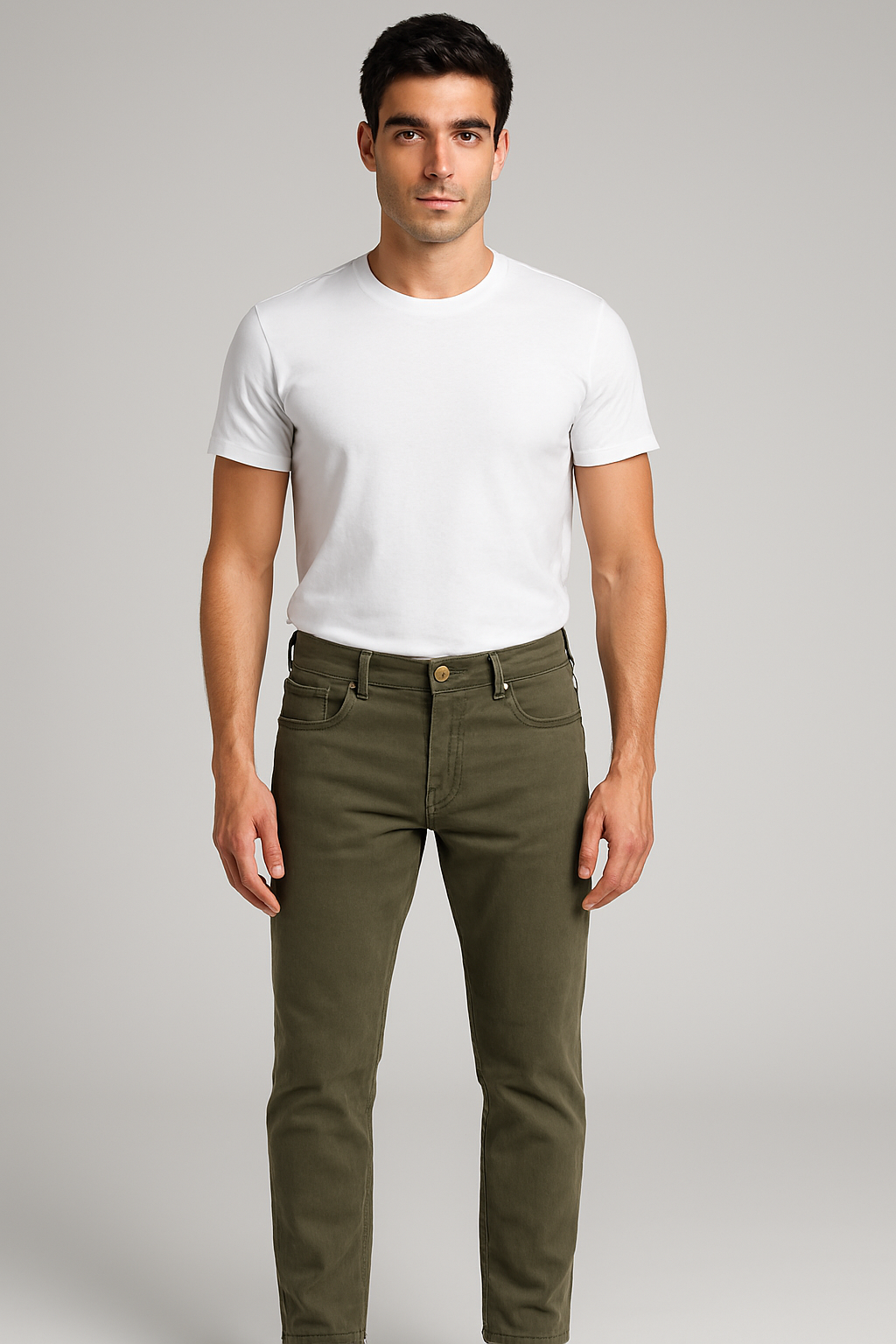 Men’s Olive Green Slim-Fit Casual Jeans