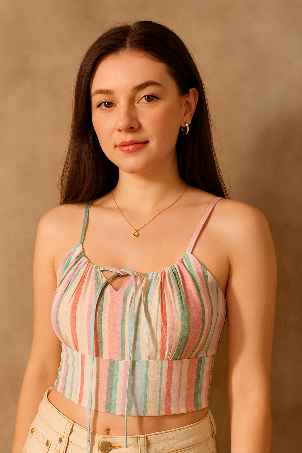 Multicoloured Abstract Print Cotton Strappy Crop Top