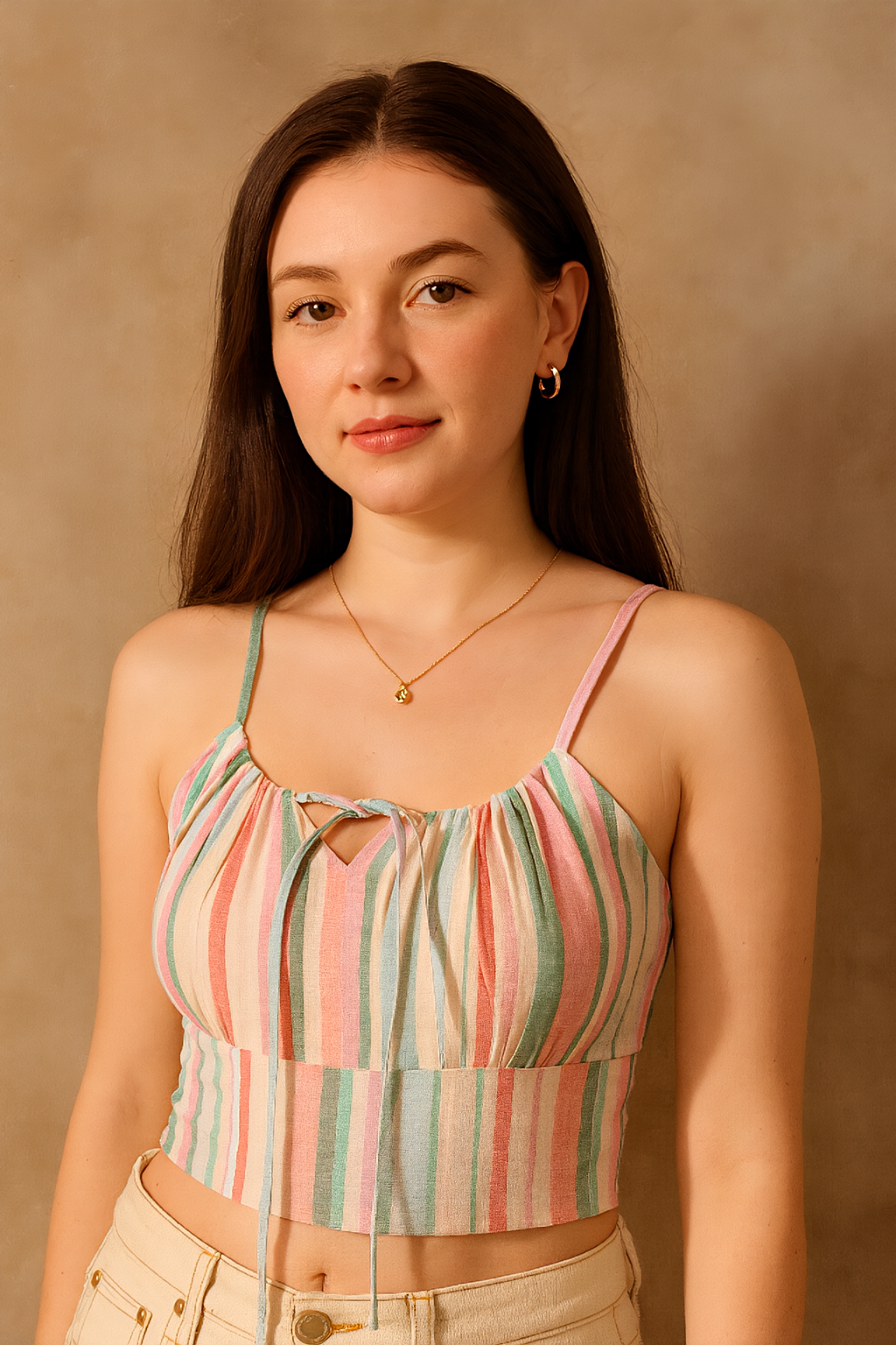 Multicoloured Abstract Print Cotton Strappy Crop Top