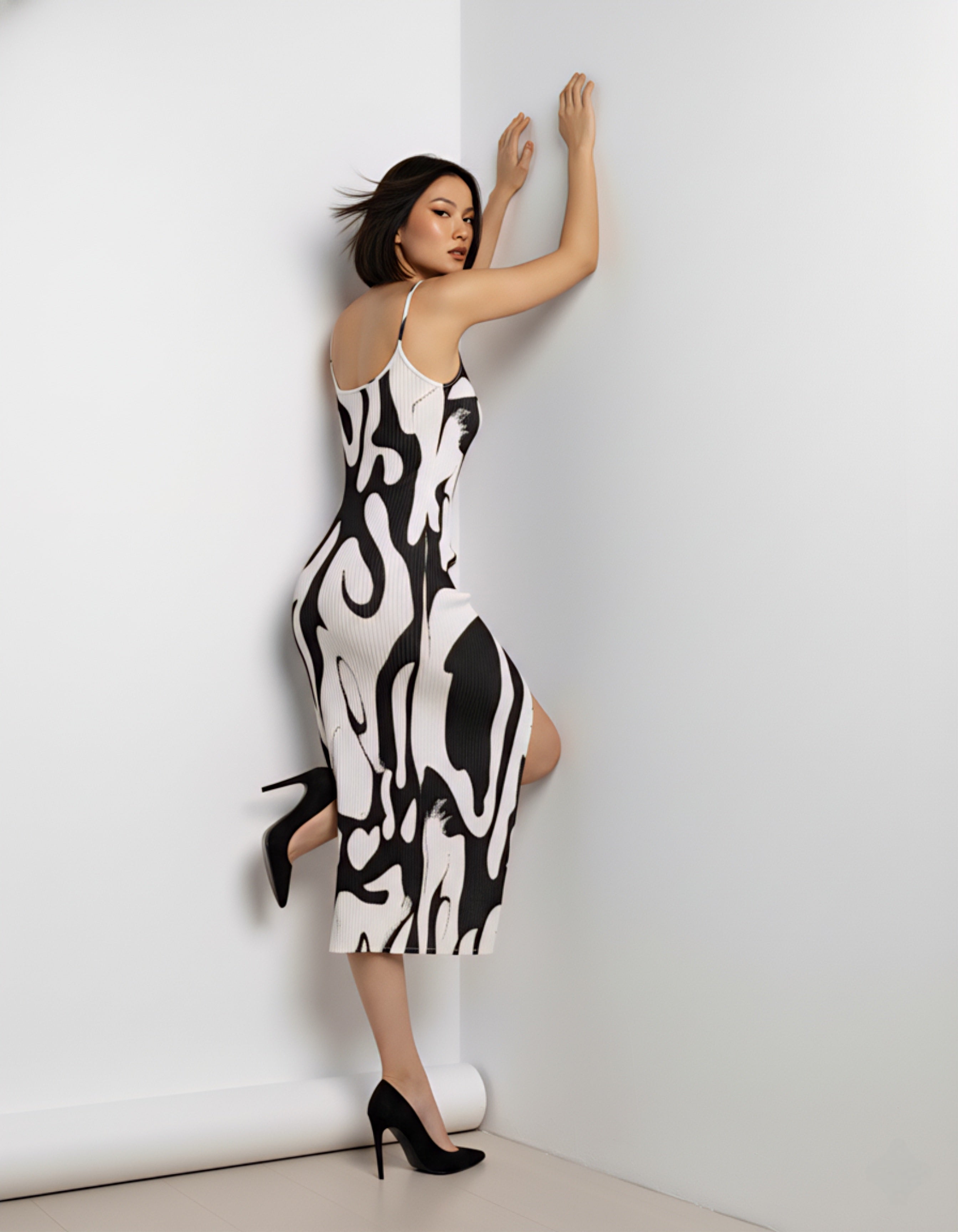 Elegant Graphic Print Thigh-Slit Cami Dress – Summer Designer Collection