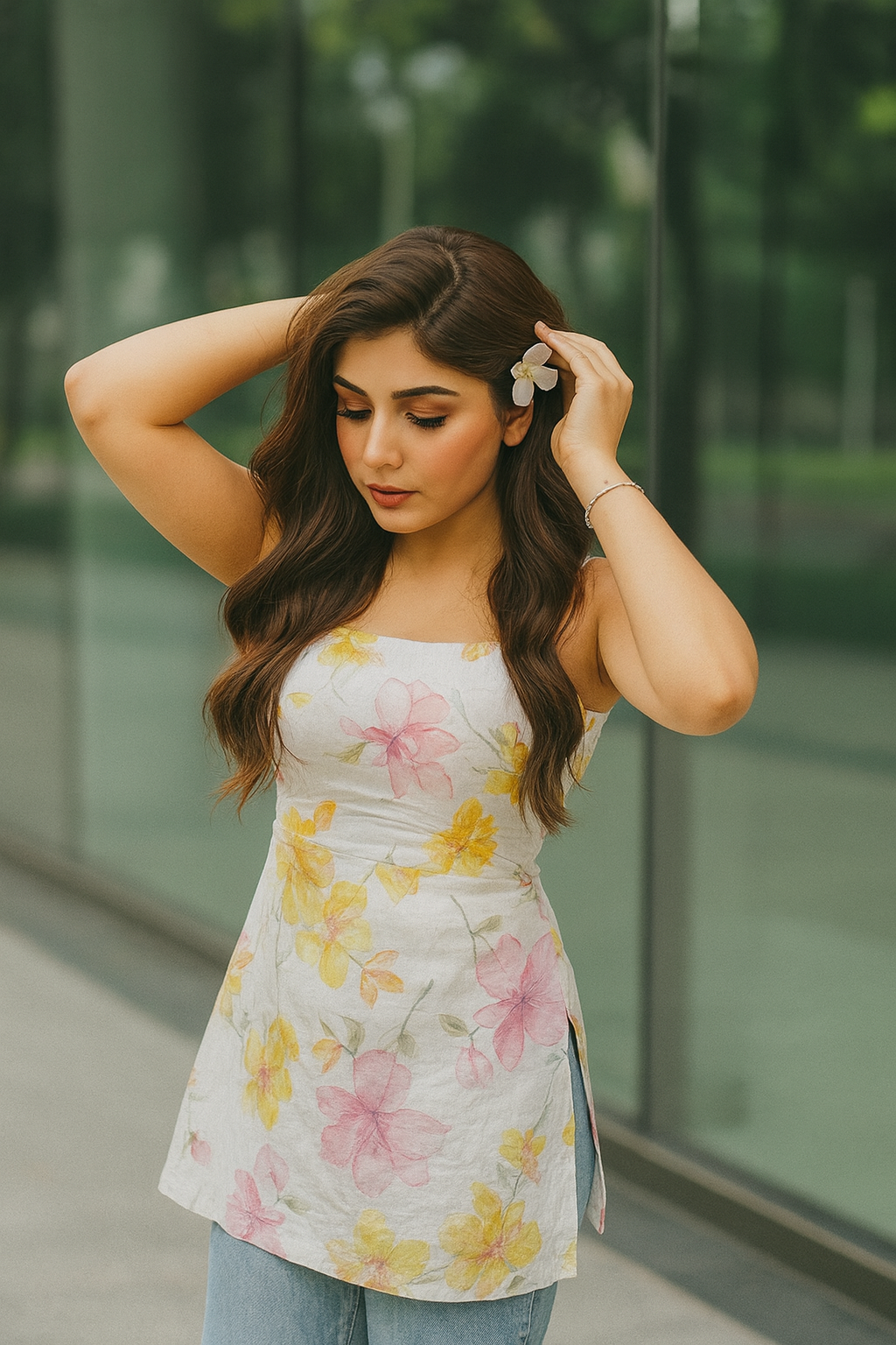 Floral Cotton Sleeveless Kurti Top – Casual Summer Wear for Women