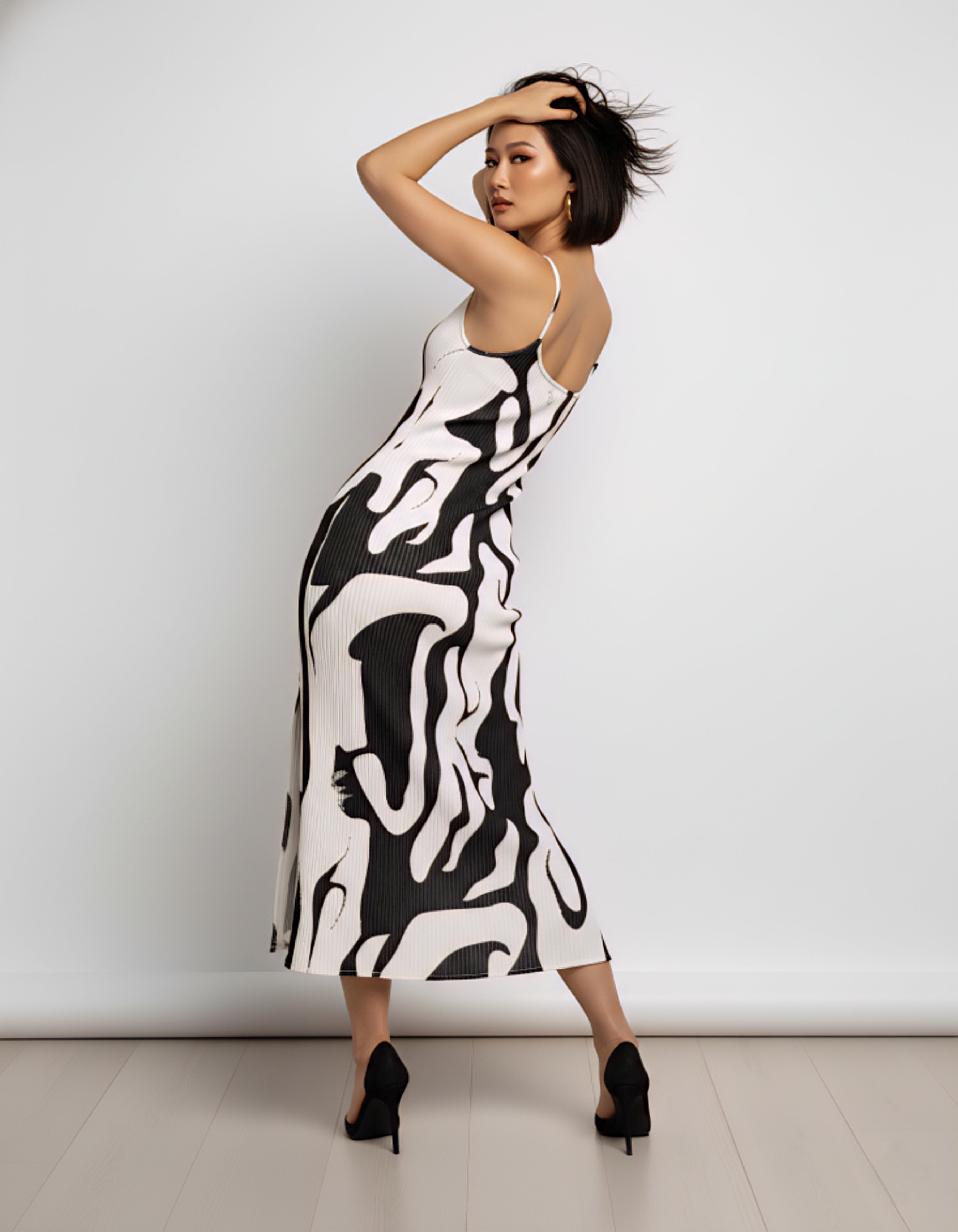Elegant Graphic Print Thigh-Slit Cami Dress – Summer Designer Collection