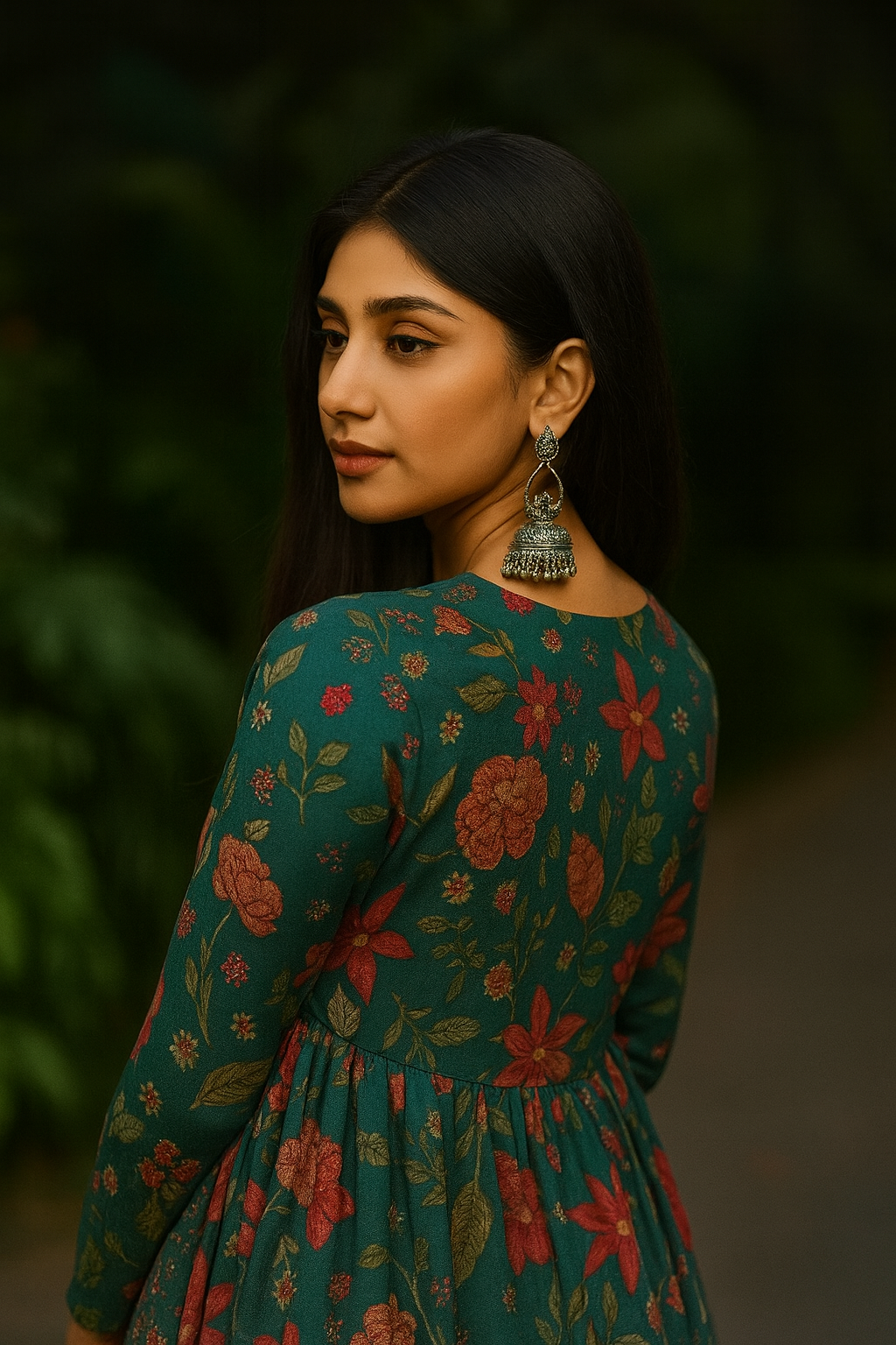 Elegance Green Cotton Top with Three-Quarter Sleeves