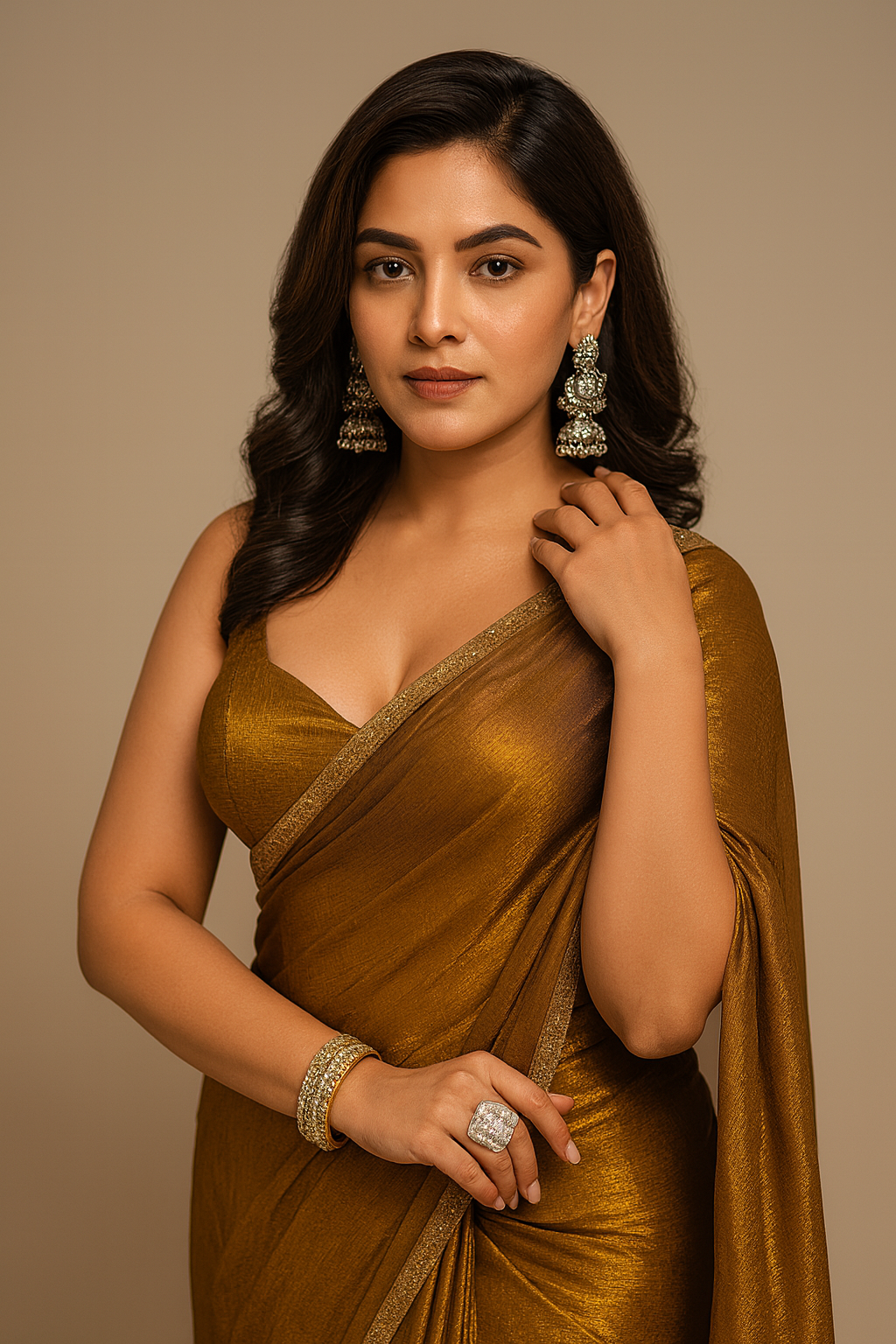 Gold & Rama Green Two-Tone Chiffon Silk Saree with Bead & Lace Detailing – Party & Wedding Collection