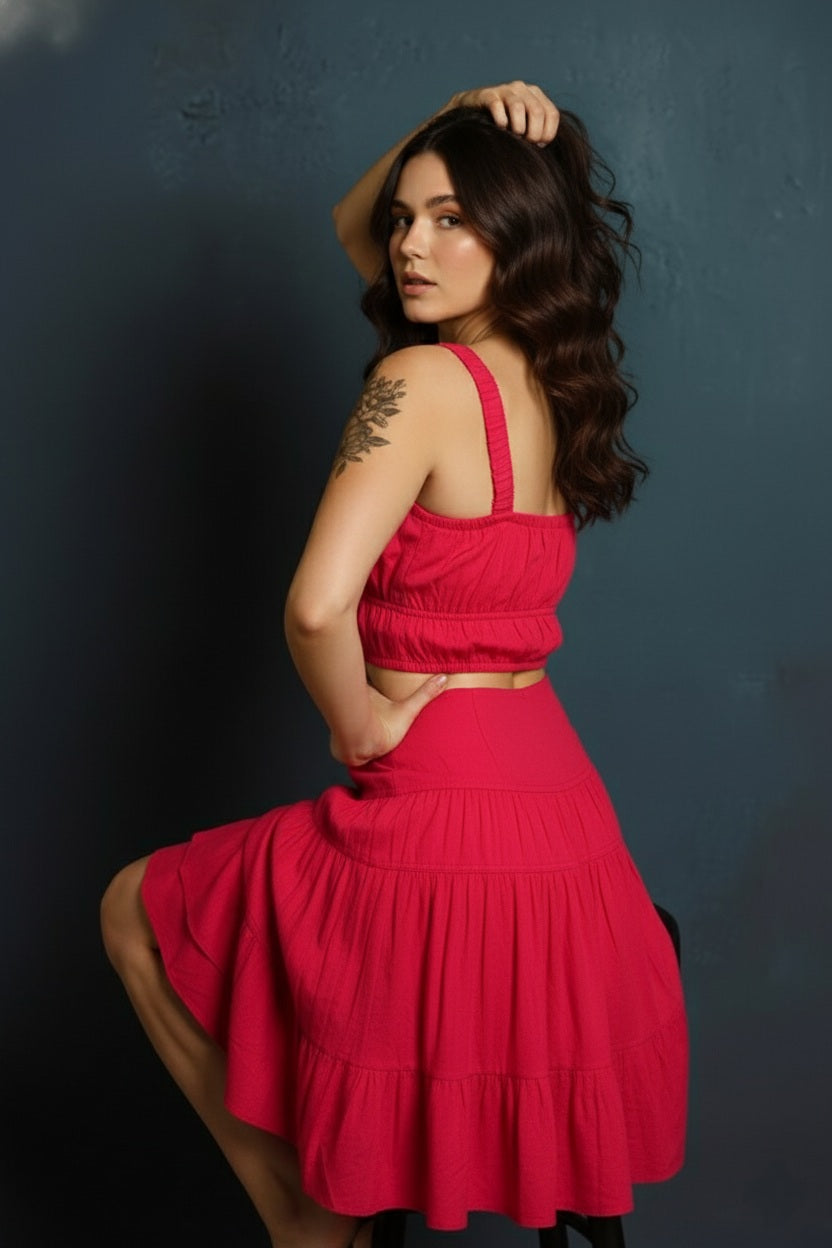 Blush Pink Cotton Co-ord Set (Top & Skirt)