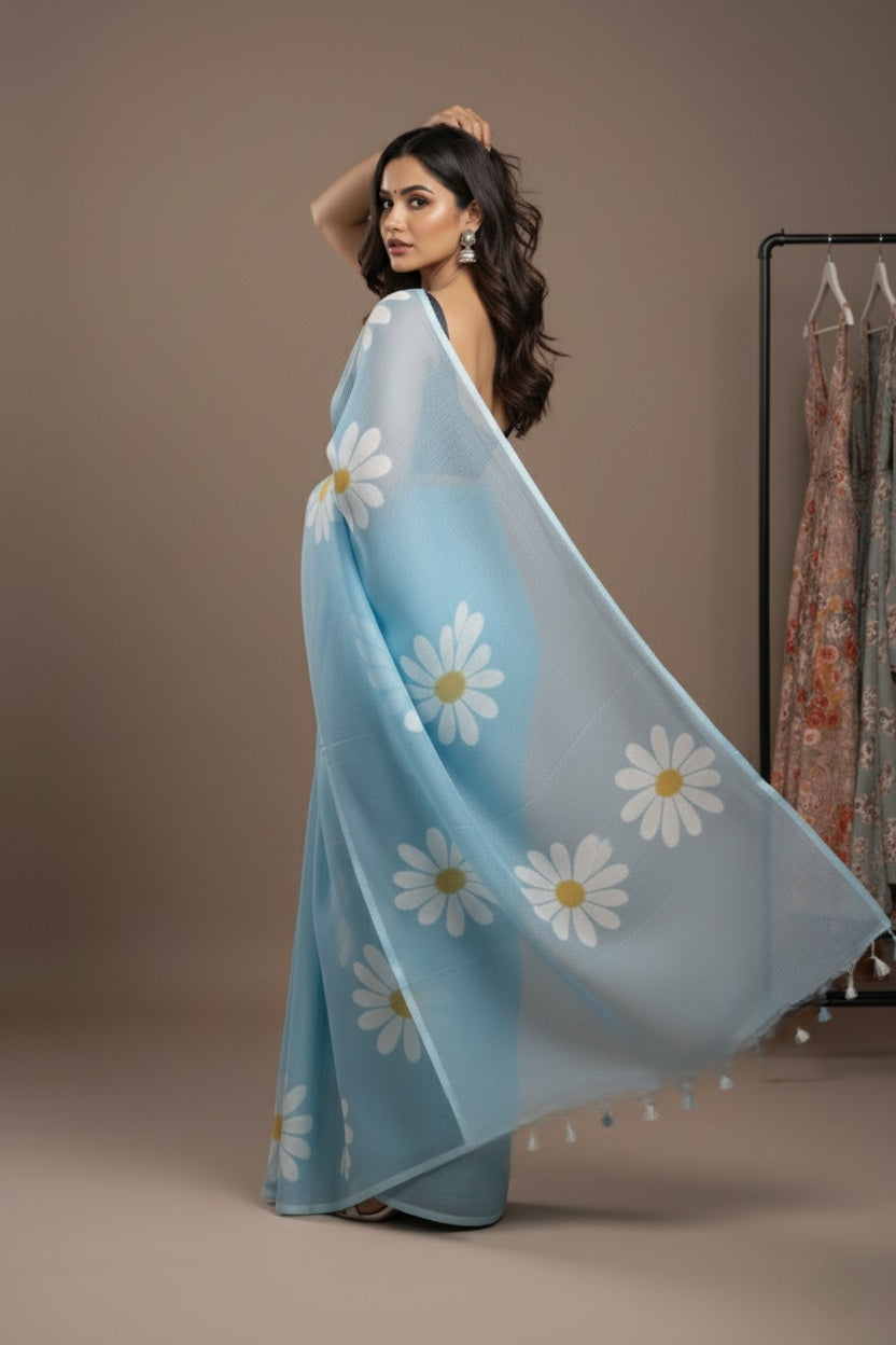 Ethereal Bloom Handloom Cotton Saree with Bangalori Silk Blouse
