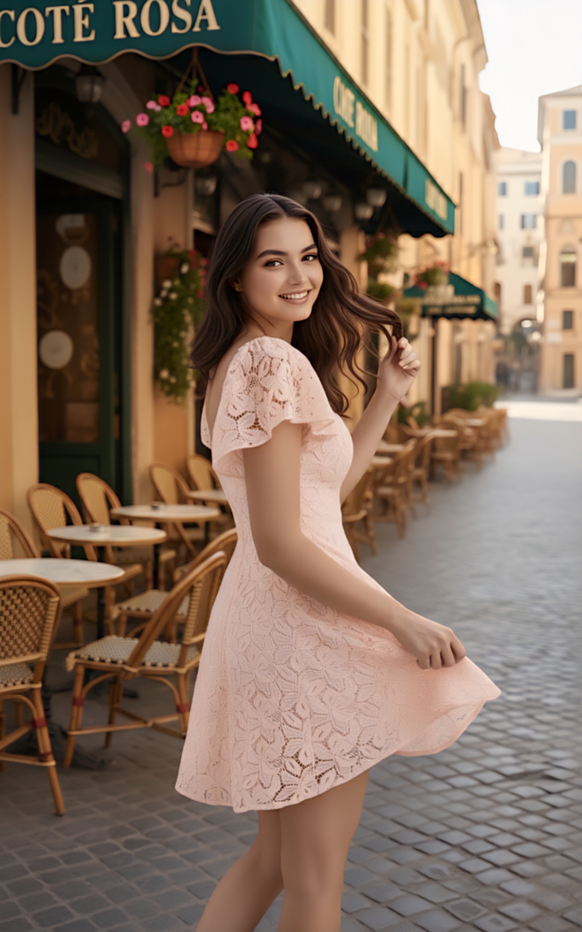 Elegant Pink Fit & Flare Dress with Sweetheart Neck & Flutter Sleeves