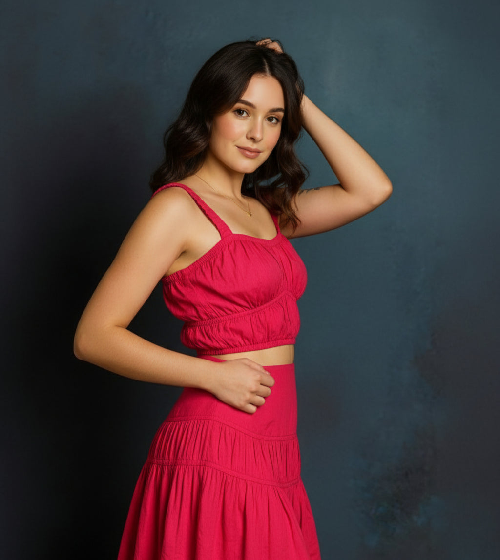 Blush Pink Cotton Co-ord Set (Top & Skirt)