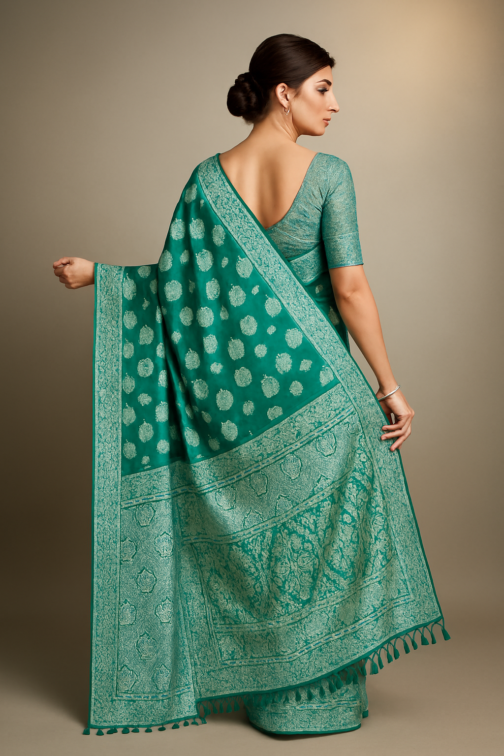 Georgette Green Majura Silver Zari Saree
