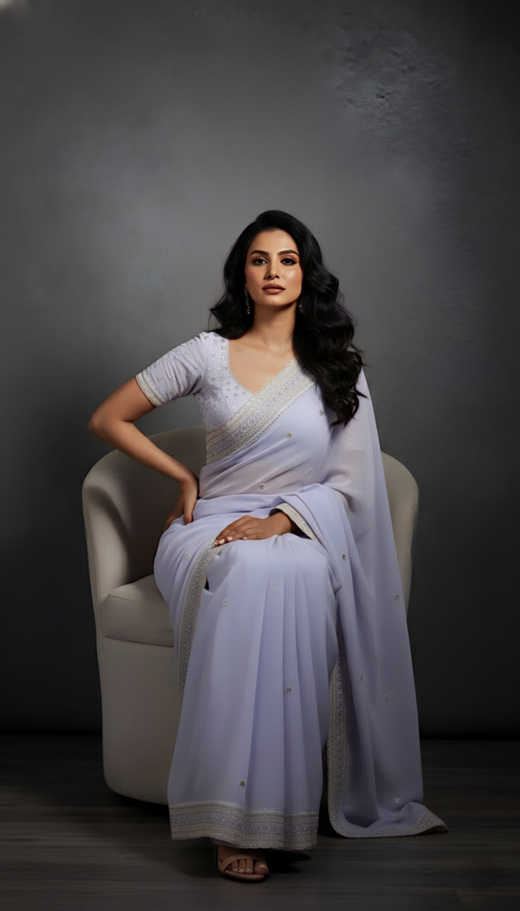 Graceful Sky Blue Tissue Saree with Handcrafted Sequin Detailing