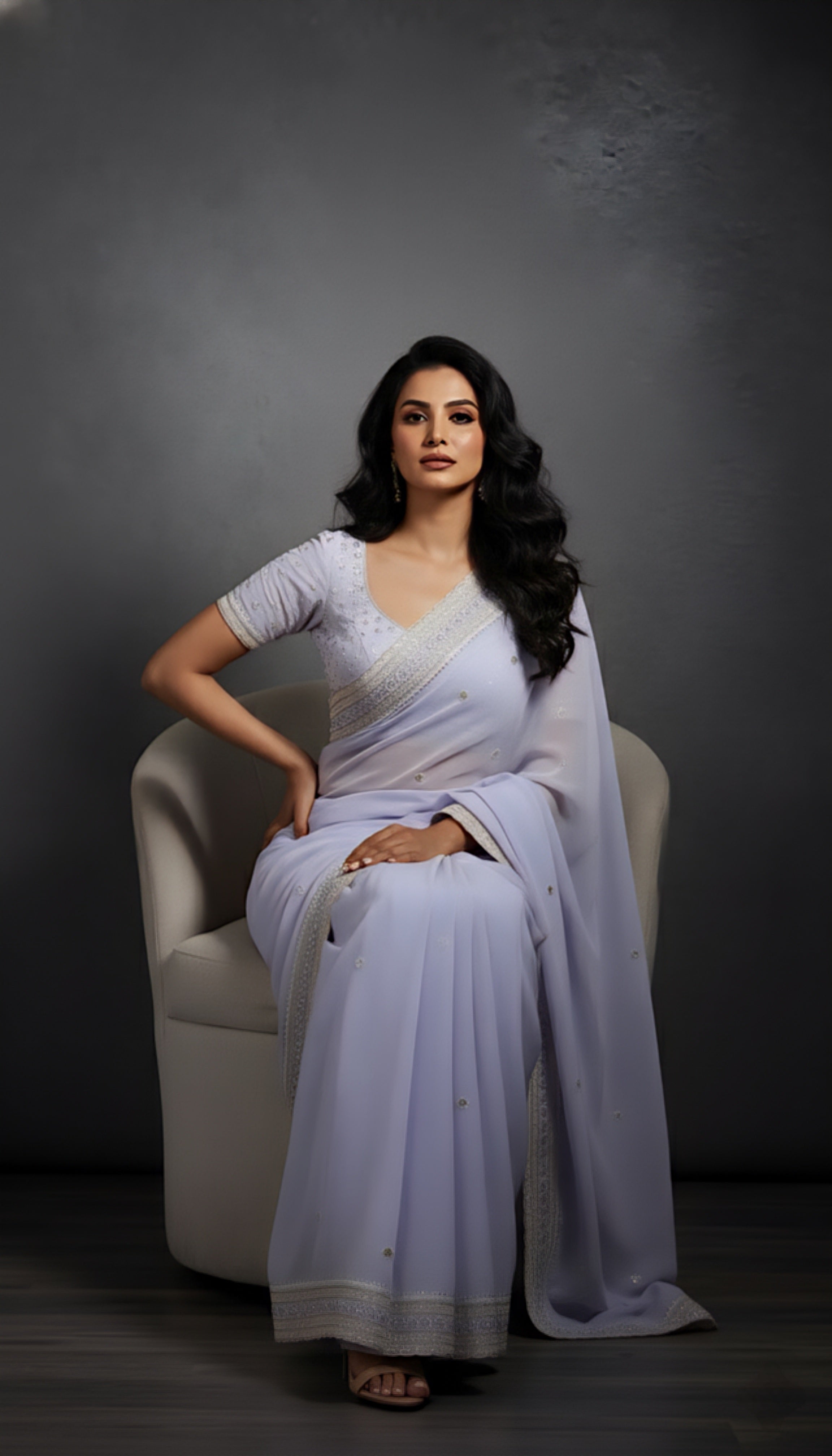 Graceful Sky Blue Tissue Saree with Handcrafted Sequin Detailing