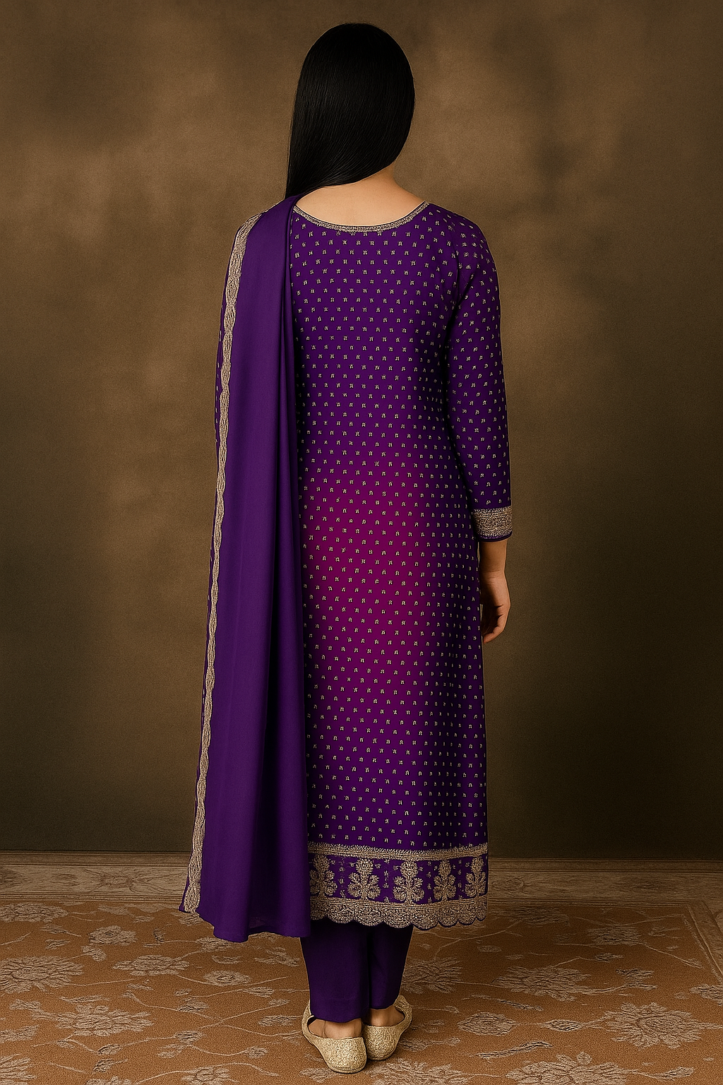 Elegant Purple Silk Blend Bandhani Kurta Set with Zari Embroidery & Dupatta
