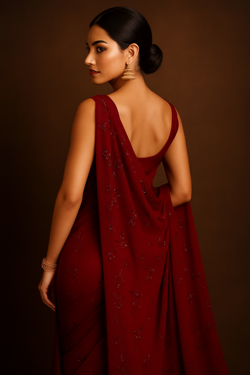 Maroon Pure Georgette Sequin Embellished Saree with Satin Blouse Piece