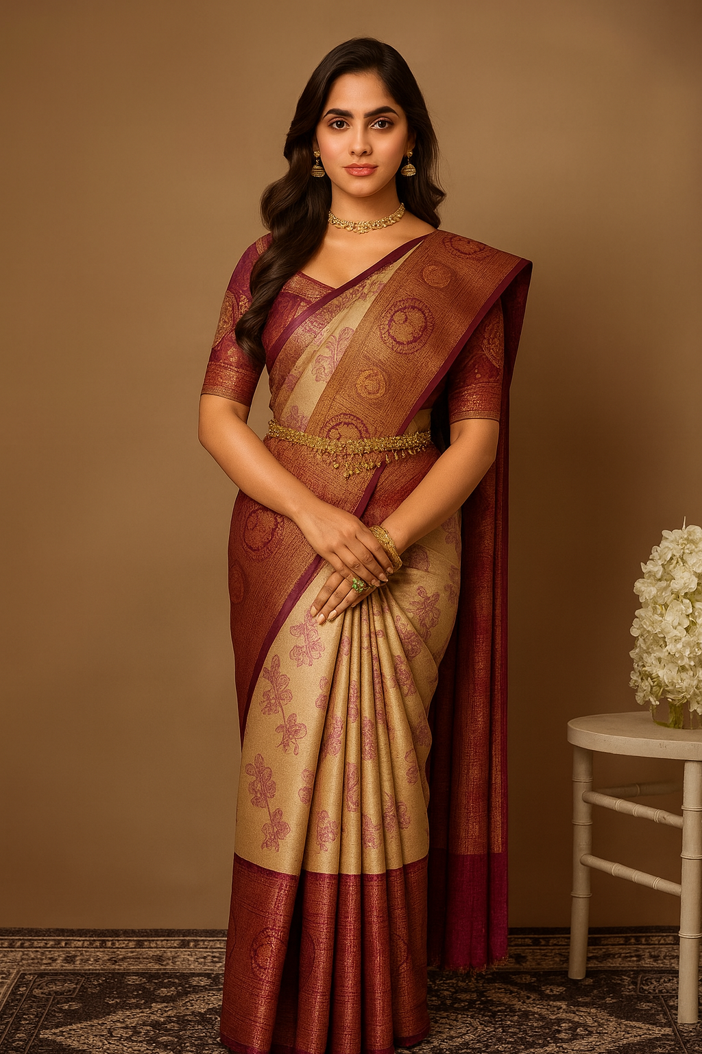 Royal Woven Dharmavaram Saree in Gold with Zari Detailing