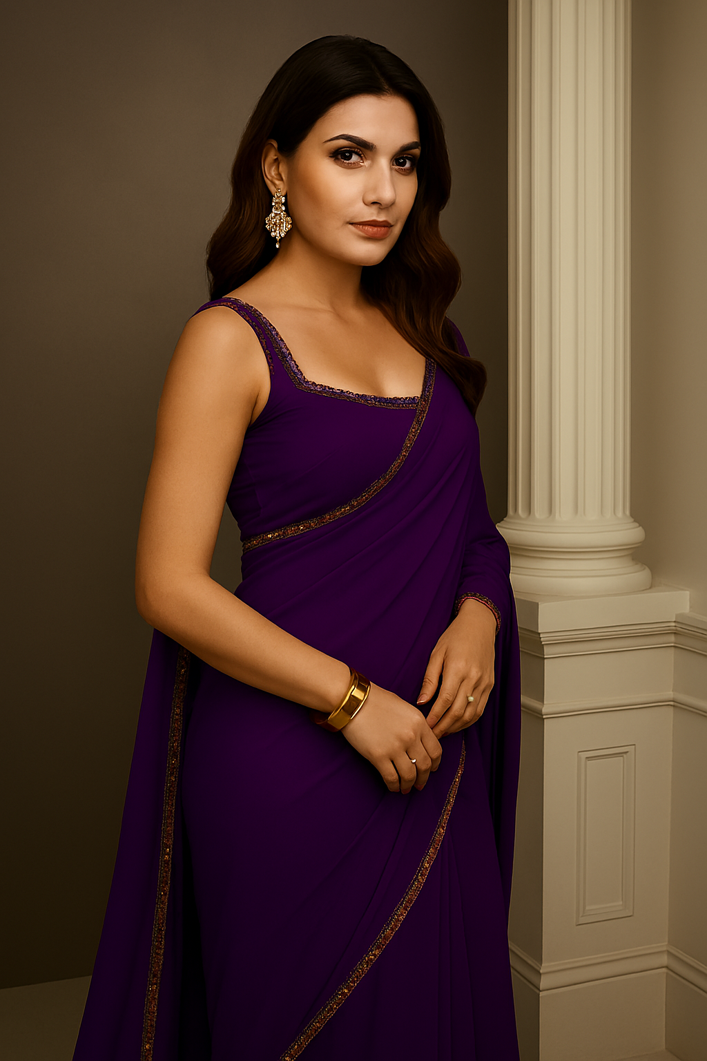 Elegant Purple Georgette Saree with Mirror Lace Detailing – Perfect for Weddings & Festive Occasions