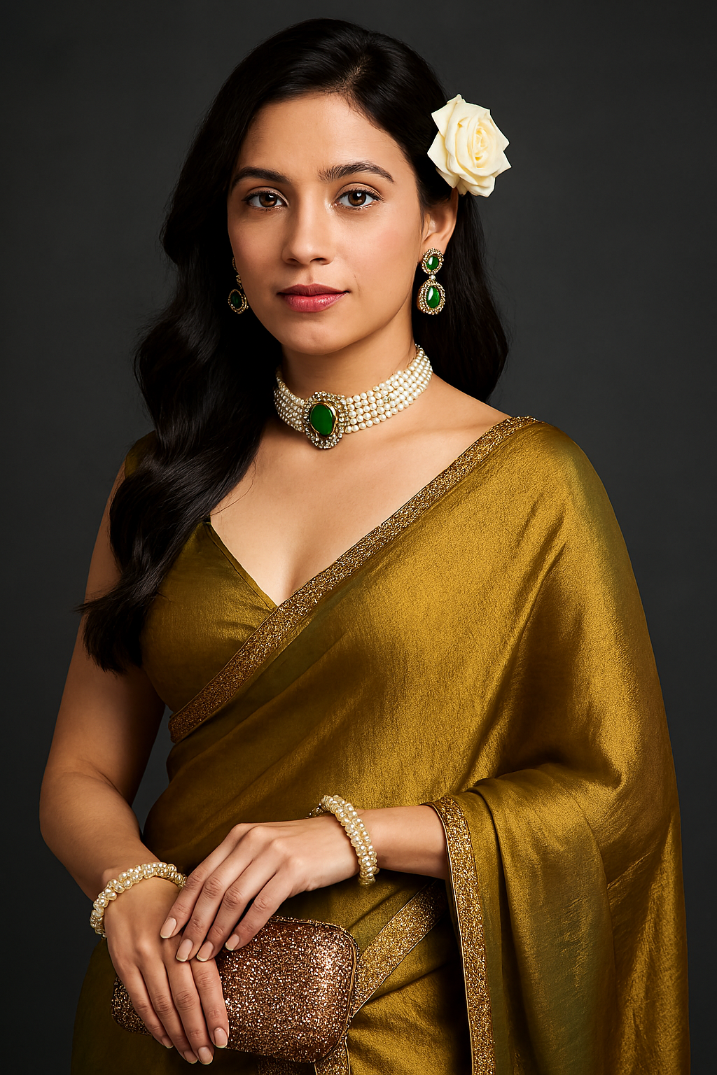 Chiffon Saree – Mustard Yellow Party Wear with Stone Work & Lace Border