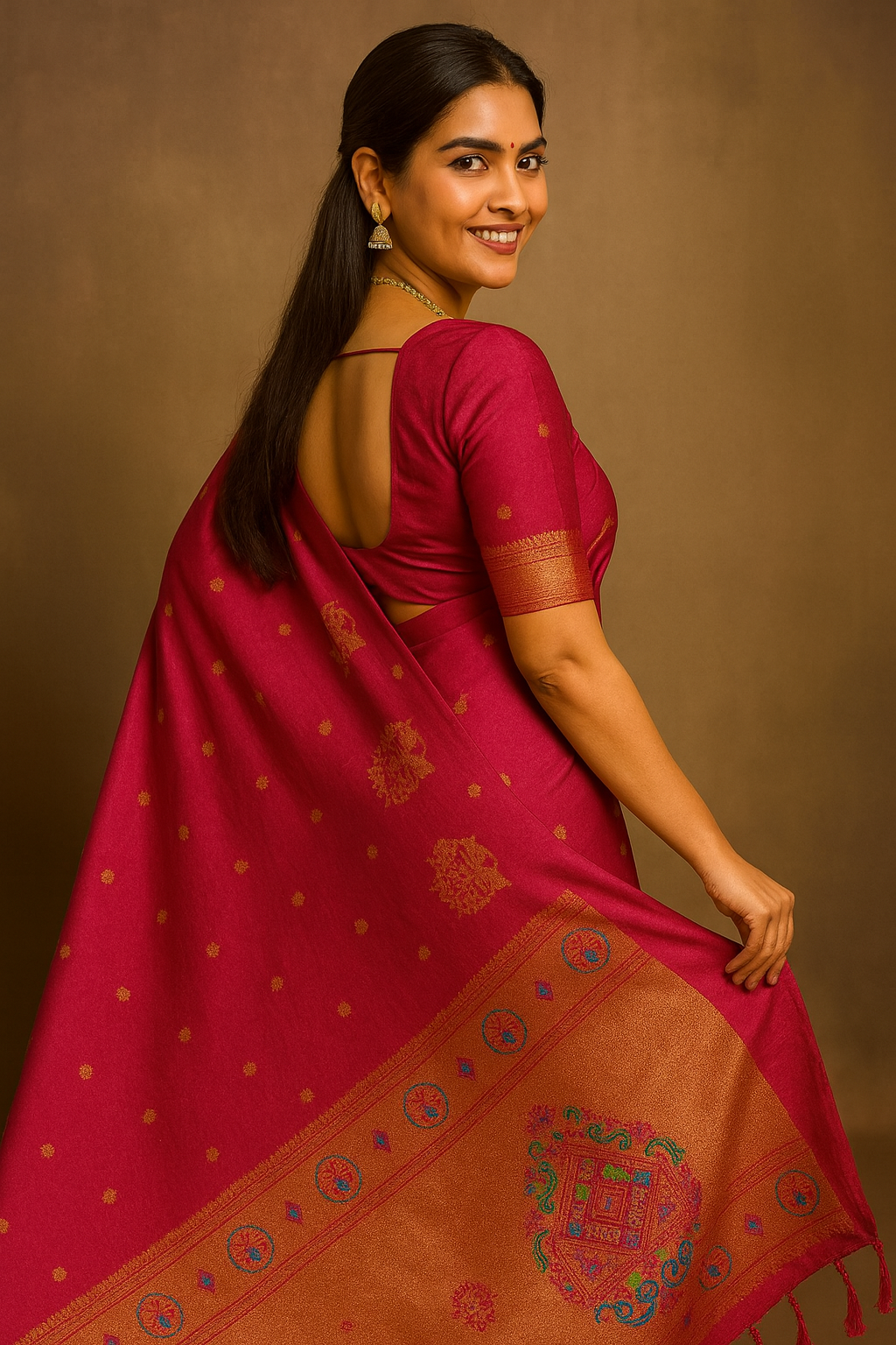 Pink Paithani Silk Blend Saree with Zari Weaving & Unstitched Blouse Piece