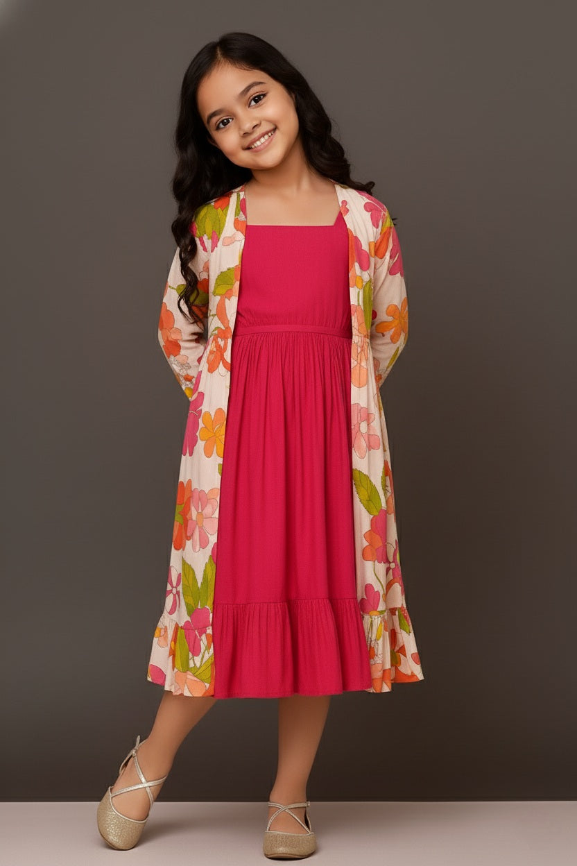 Pink Square-Neck Fit & Flare Dress – Cotton Maxi Style