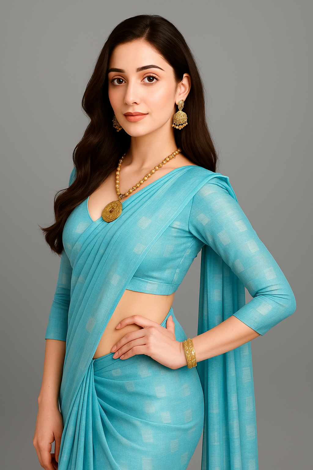 Arani Pattu Cotton Linen Silk Saree with Blouse Piece – Aqua