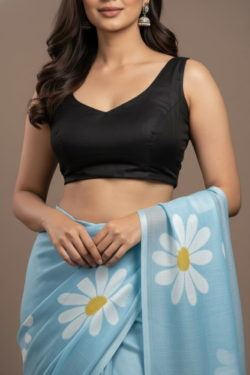 Ethereal Bloom Handloom Cotton Saree with Bangalori Silk Blouse