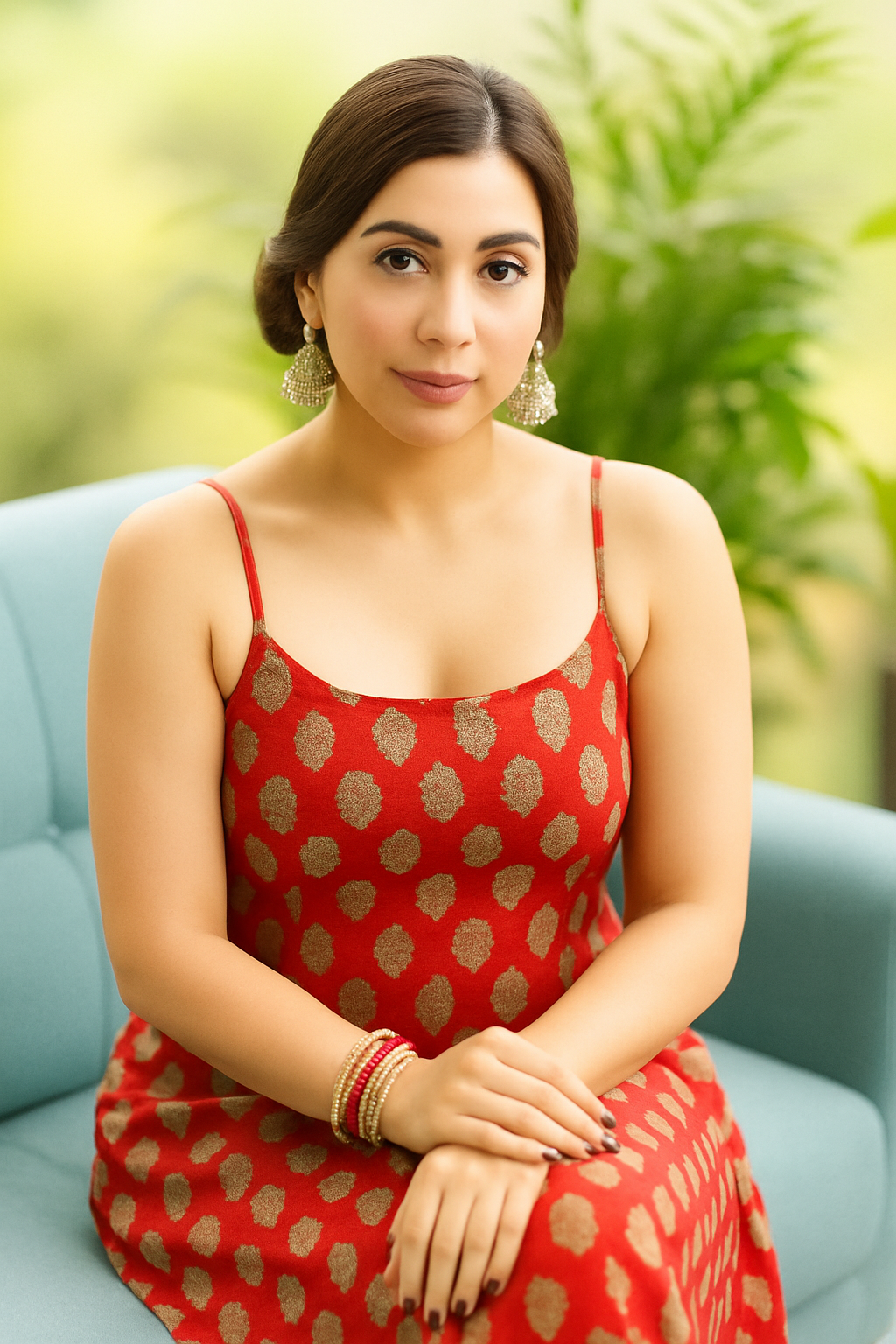 Red Cotton Kurti with Golden Print – Festive & Casual Wear
