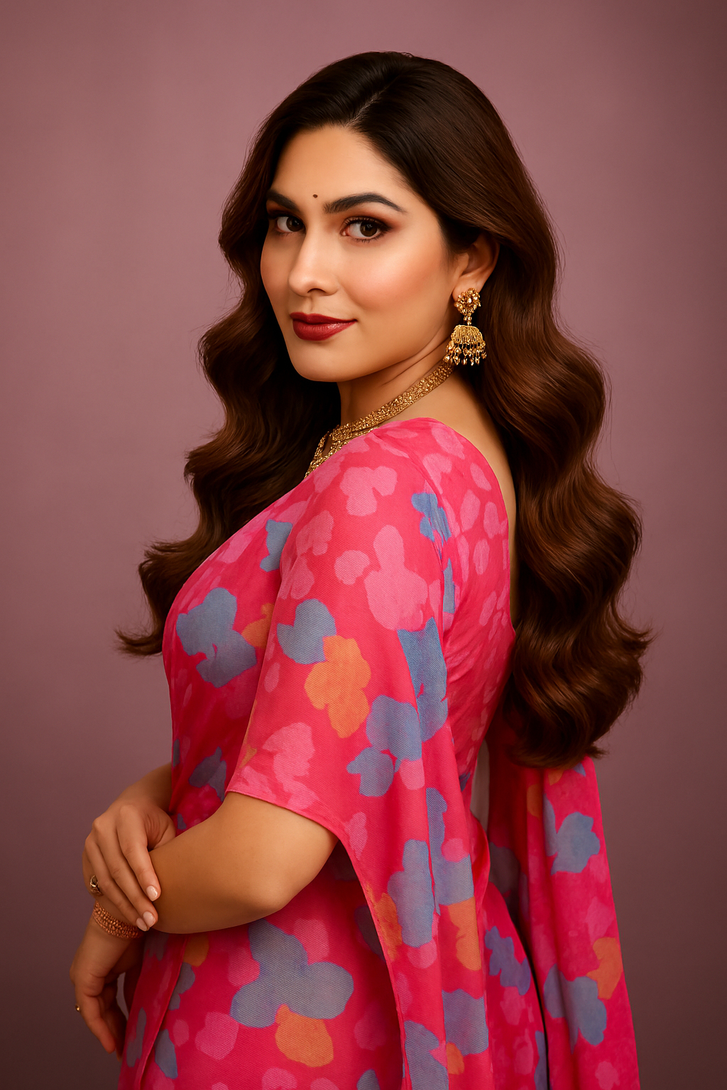 Elegant Pink Floral Printed Tussar Silk Saree with Matching Blouse