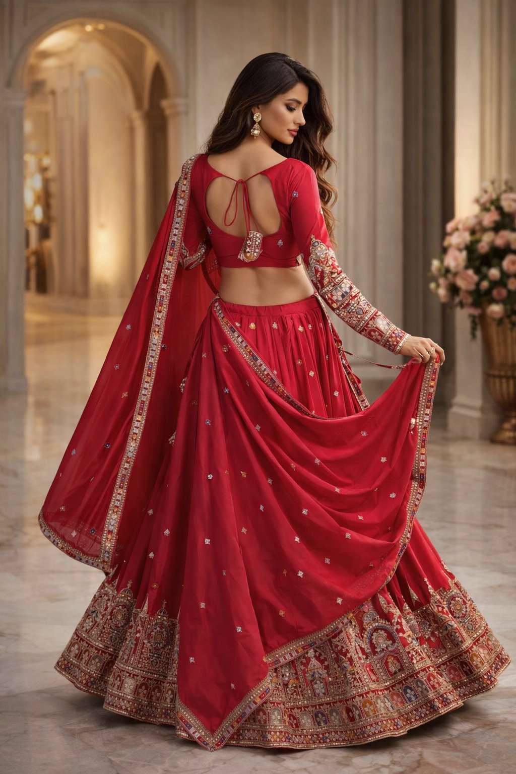 Royal Maroon Embroidered Silk Blend Lehenga Choli with Designer Dupatta