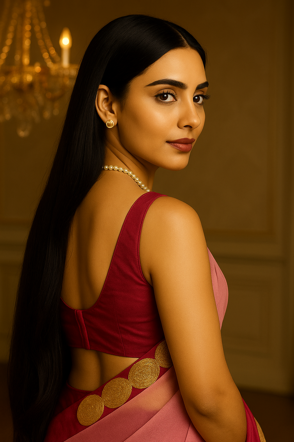 Pink & Rose Pure Chiffon Saree with Golden Embellished Border