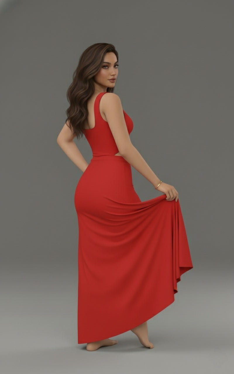Scarlet Square-Neck Bodycon Midi Dress