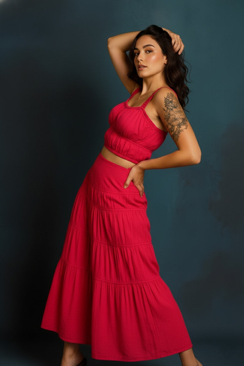 Blush Pink Cotton Co-ord Set (Top & Skirt)