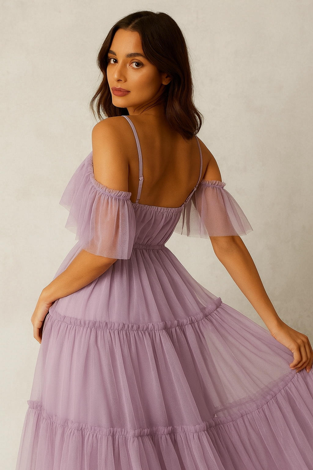 Lavender Dream Off-Shoulder Net Dress