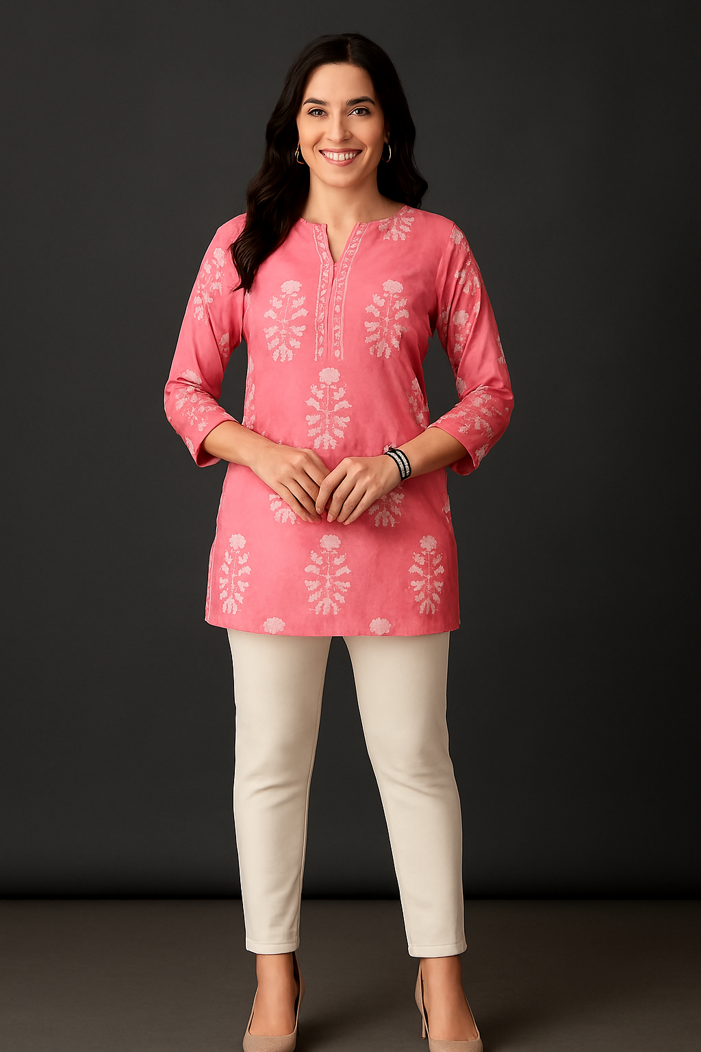 Elegant pink straight Pure Cotton kurti