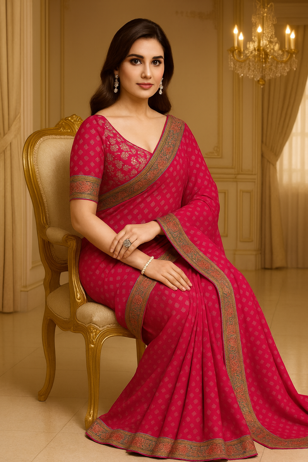 Pink Bandhani Poly Georgette Saree with Embroidered Sequin Border & Unstitched Blouse Piece