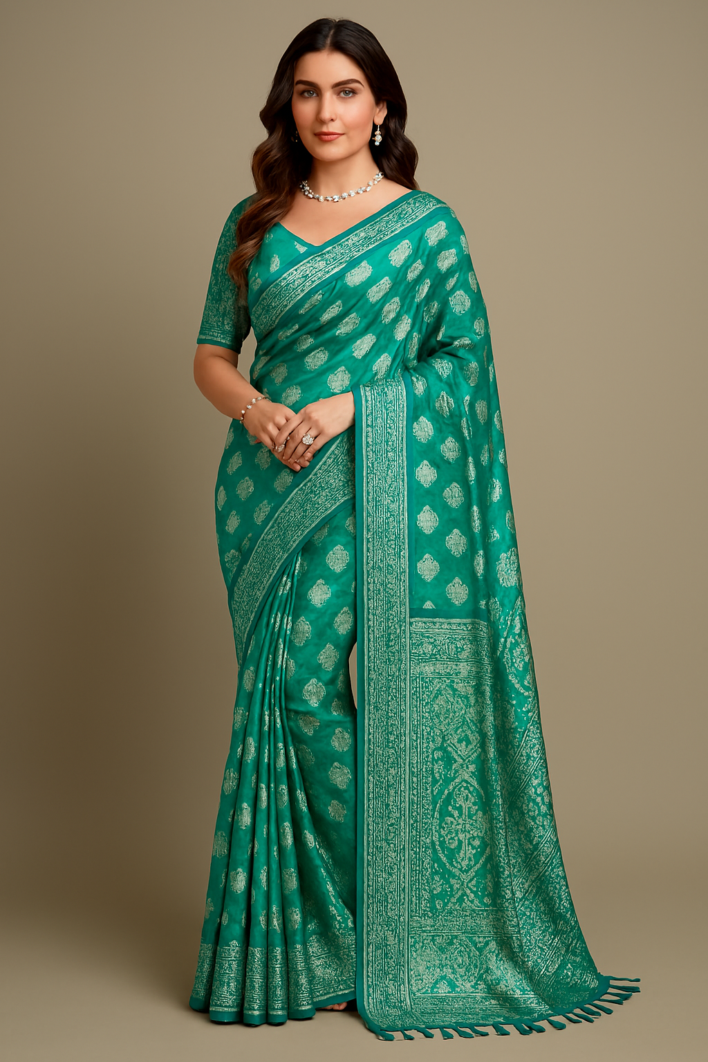 Georgette Green Majura Silver Zari Saree