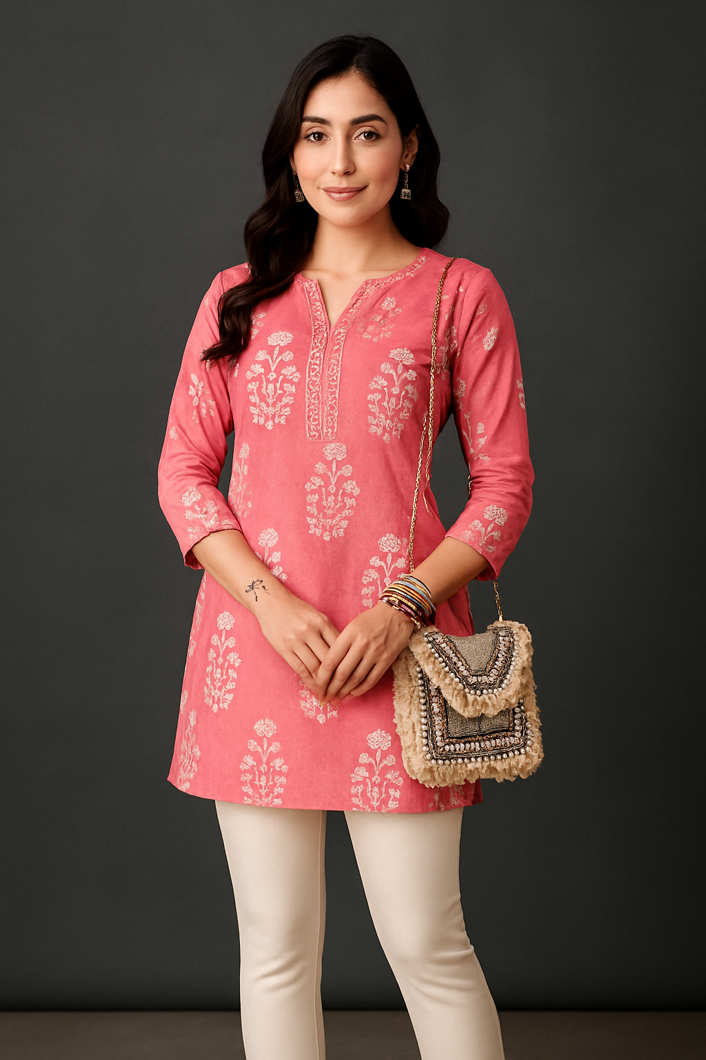Elegant pink straight Pure Cotton kurti